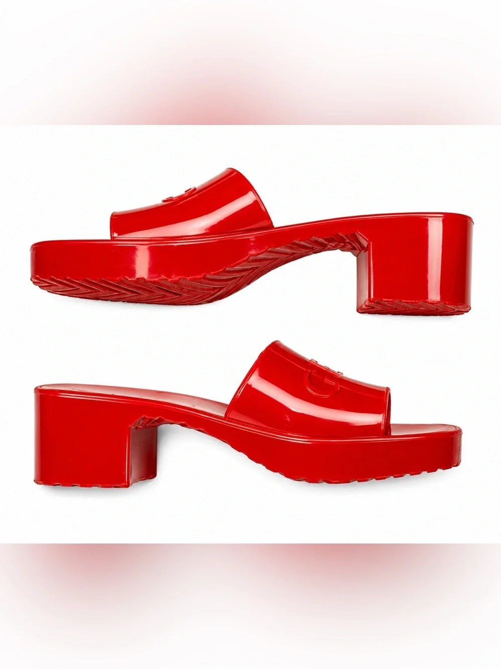 Gucci Red Jelly Rubber Logo Women’s Slide Sandals Thick Heels 39